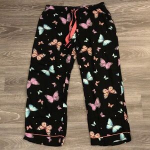 Joe Fresh Black Pajama Bottoms with Pink and Blue Butterflies